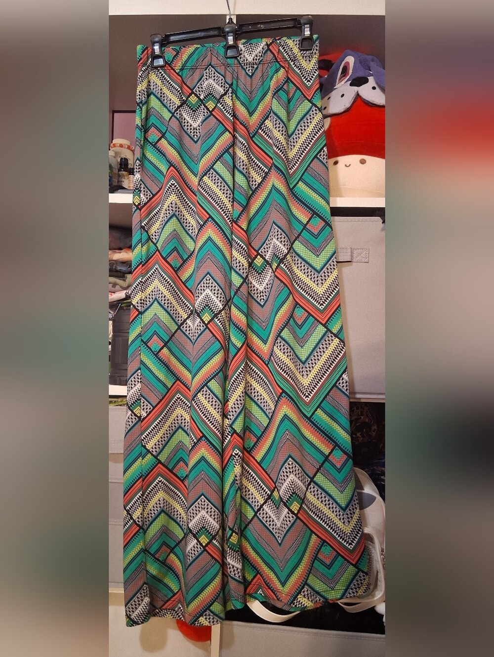 Patterned Wide-Leg Palazzo Trousers in Teal, Coral & Yellow